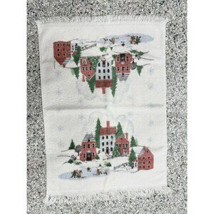 Vintage Cannon Christmas Winter Village Scene Fringe Hand Kitchen Dish Towel